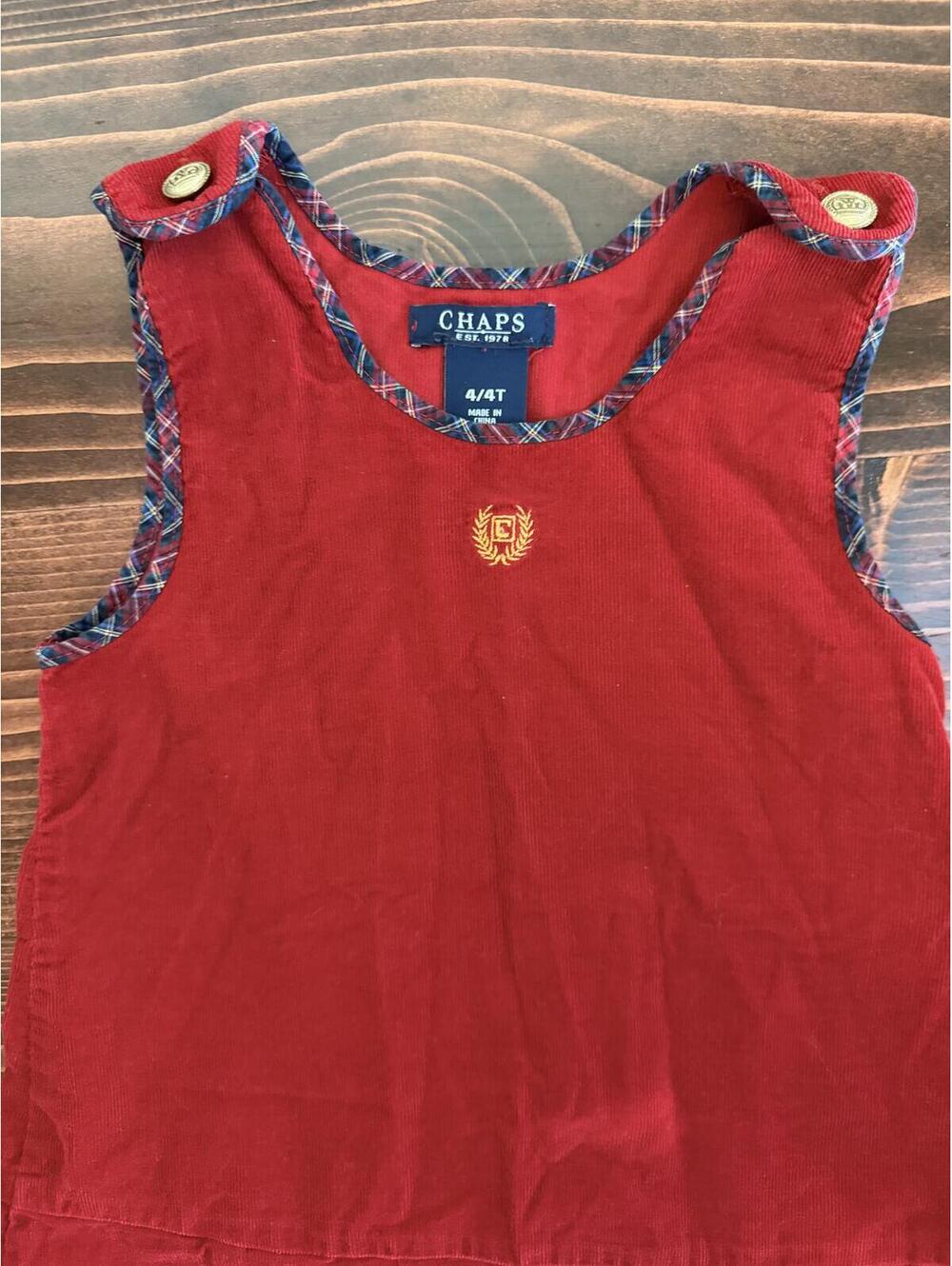 Chaps Girls Red Plaid Trim Sleeveless Pinafore Dress 4T
